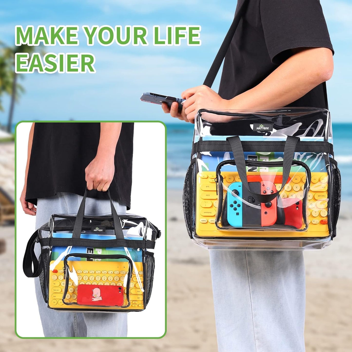 MAYTREE Clear Stadium Bag - Perfect for Concerts, Festivals & Sports Events | Durable & Spacious