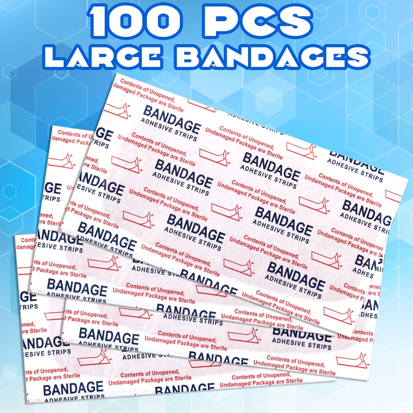 Marsui 100 Pcs Large Adhesive Bandages 2 x 3 Inch Wound Care Supplies Fabric Adhesive Strip Patch Waterproof Fabric Flexible Bandage Wrap Gauze Pads for Skin Care and Protect Wounds