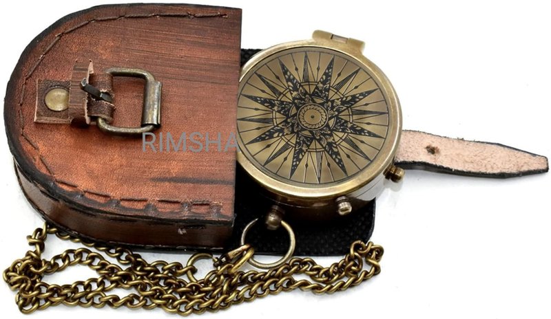 Military Compass for Hiking and Survival- Waterproof Brass Nautical Pocket Compass with Leather Carry Case & Chain for Camping Hunting Climbing Exploring Geology Outdoor Activities