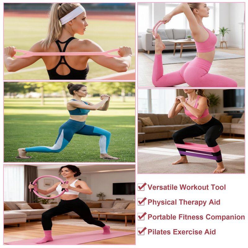 Pilates Kit for Home Workouts, Pilates Equipment Set with Ring, Ball, 5 Resistance Bands, Magic Circle Hoop, Gliding Discs, Compact Toning Fitness Essentials Starter Accessories Pilates Sets for Women