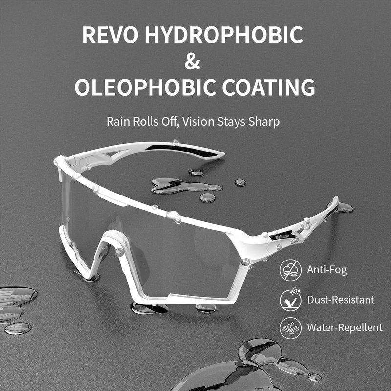 Veltuno Photochromic Cycling Sunglasses for Men Women Youth, UV Protection Sports Sunglasses for Baseball, Running, Driving (White Frame/Revo Clear Lens)