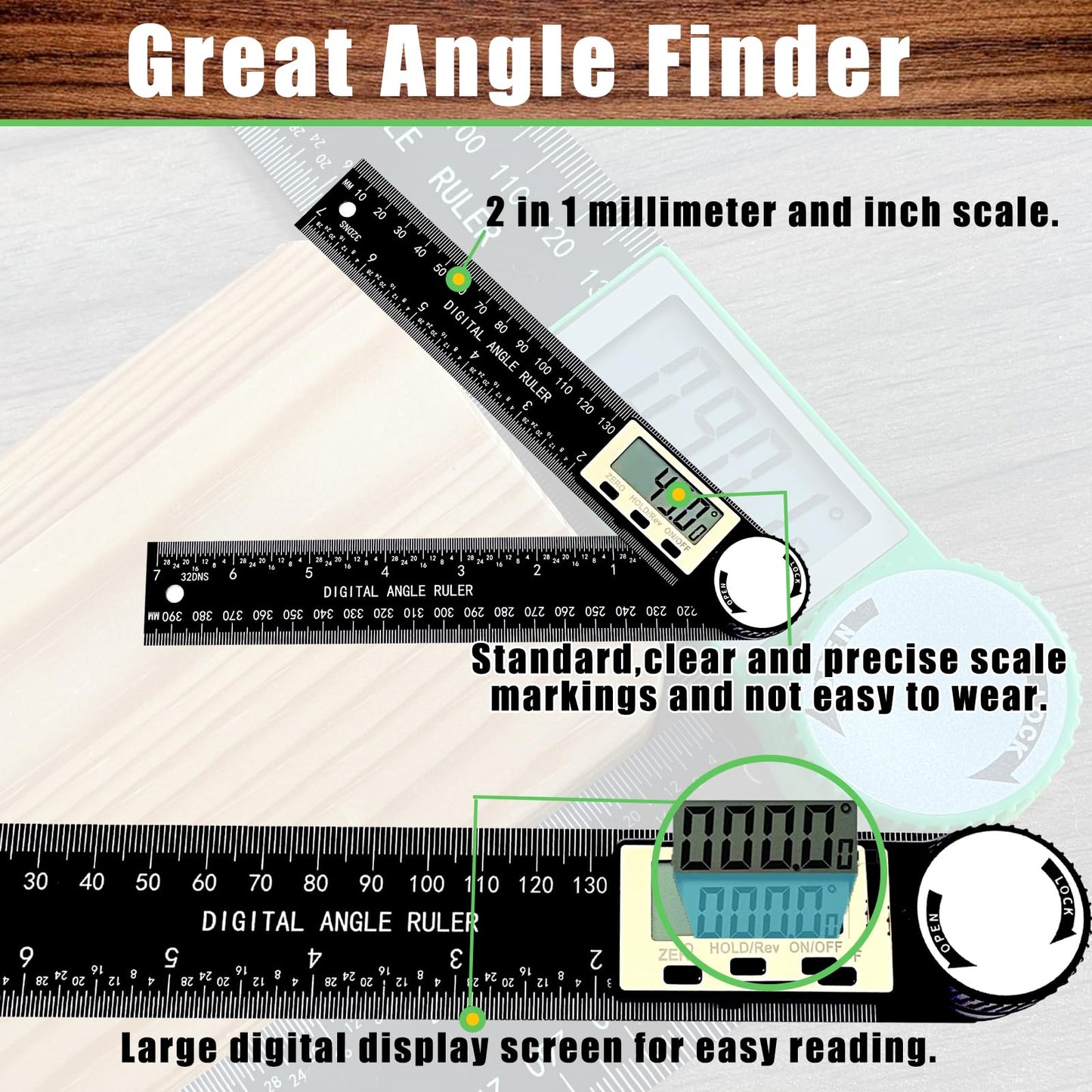 PDDYIER Angle Finder Protractor, 2-in-1 Miter Saw Protractor, 7 Inch/200mm ABS Angle Ruler, High Accuracy Miter Angle Measuring Tool for Woodworking, Metalworking, Carpenter, Construction