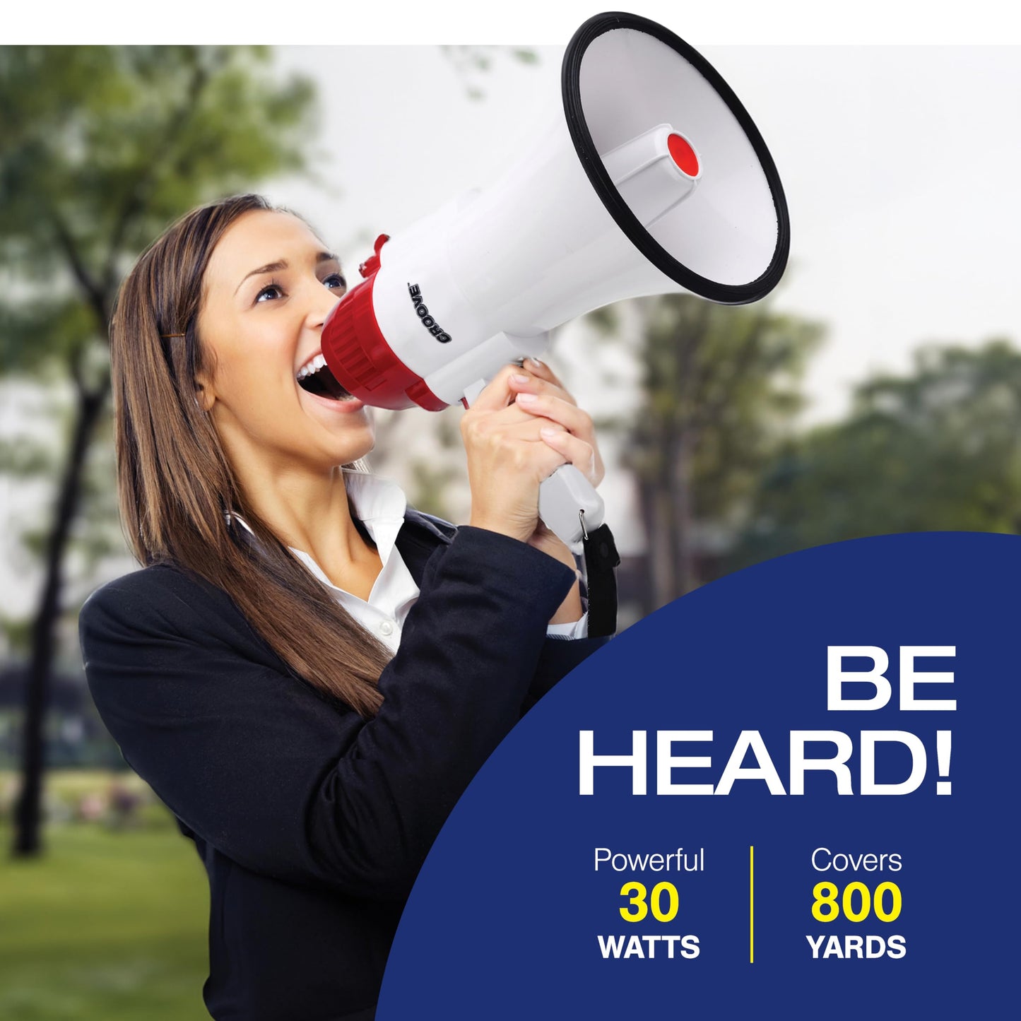 Croove Portable Megaphone Loud Speaker, Bullhorn with Siren Music, Volume Control, Lightweight Mini Bull Horn (800 Yard Voice Range)