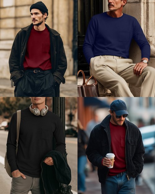 Evervibe 3 Pack Men's Big and Tall Long Sleeve Shirts Thermal Pocket T-Shirt Crew Neck Fleece Top Slim Fit Casual Tee(Black, Navy Blue, Burgundy,3X-Large)