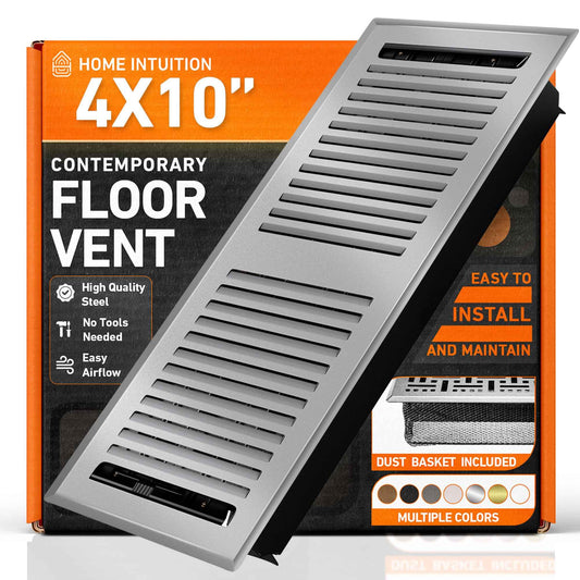 Home Intuition Contemporary Floor Vent Covers 4X10 Inch Floor Register with Mesh Cover Trap Heat and Air Walkable Metal Floor Vent for HVAC Duct, Light Grey