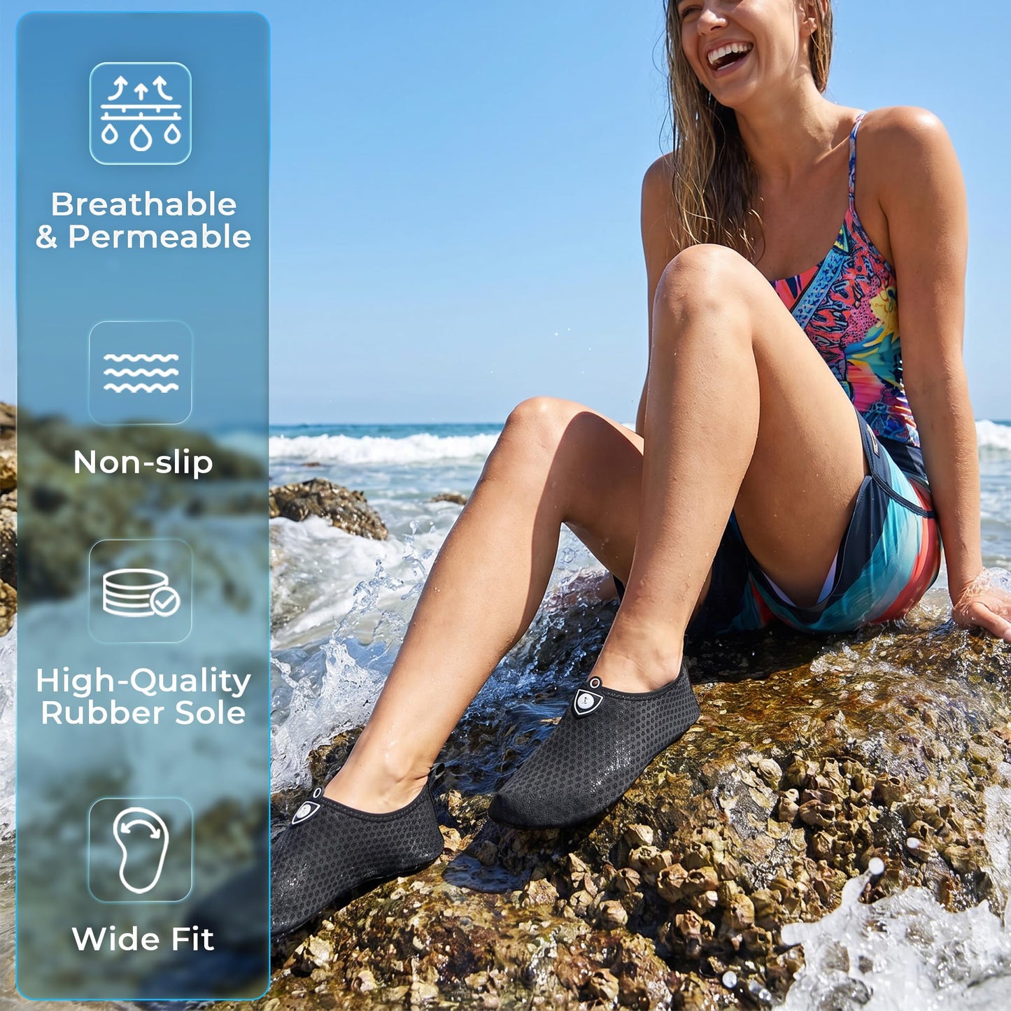 SIMARI Water Shoes for Women Men Swim Aqua Socks Beach Pool Essentials Barefoot Surf River Boat Kayak Sea Yoga Sand Exercise Sport Accessories Breathable Quick-Dry Adult Youth Kid Size SWS001