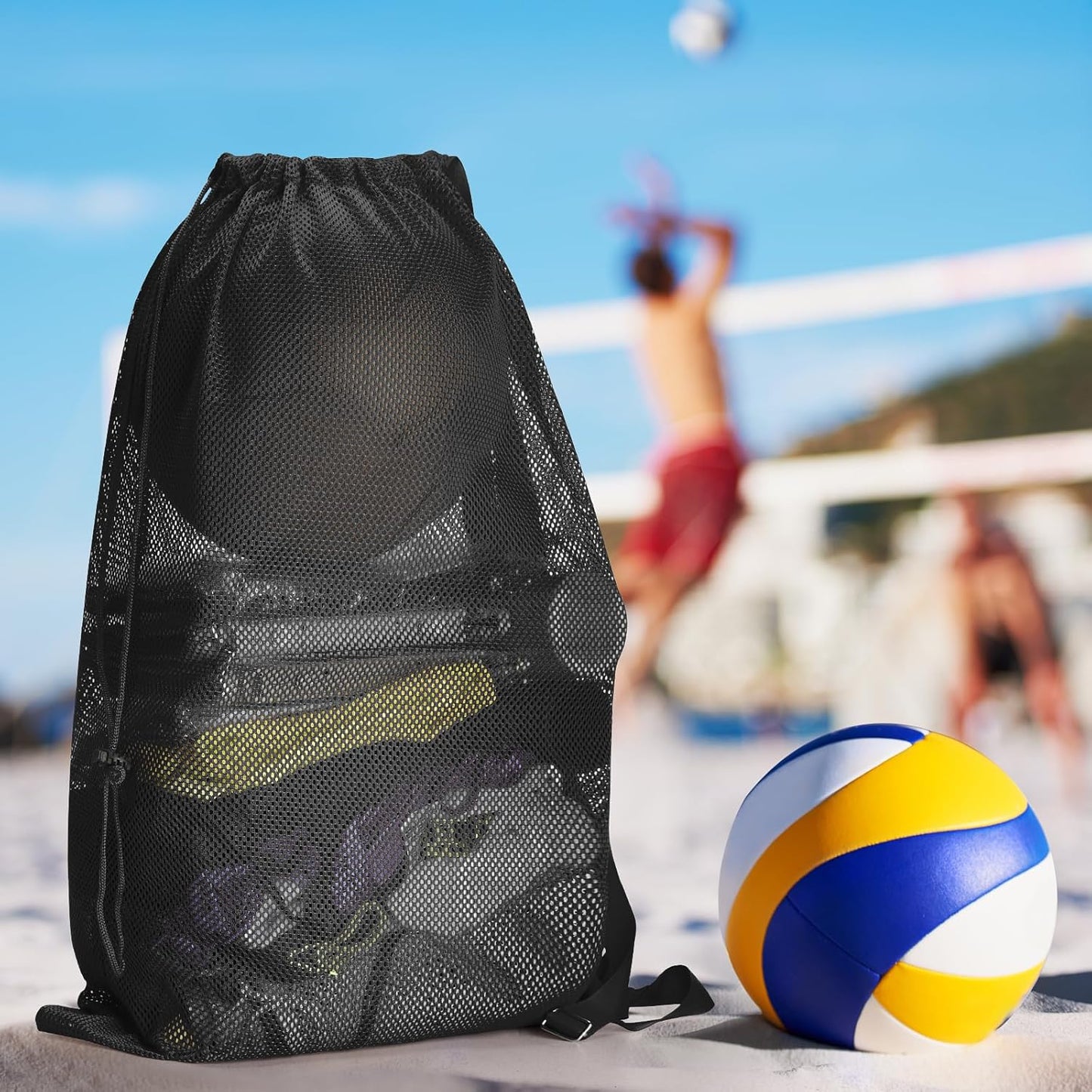 Natural Style Swim Bag - Oversized Mesh Drawstring Backpack | 2 Packs, 18" x 26" Size