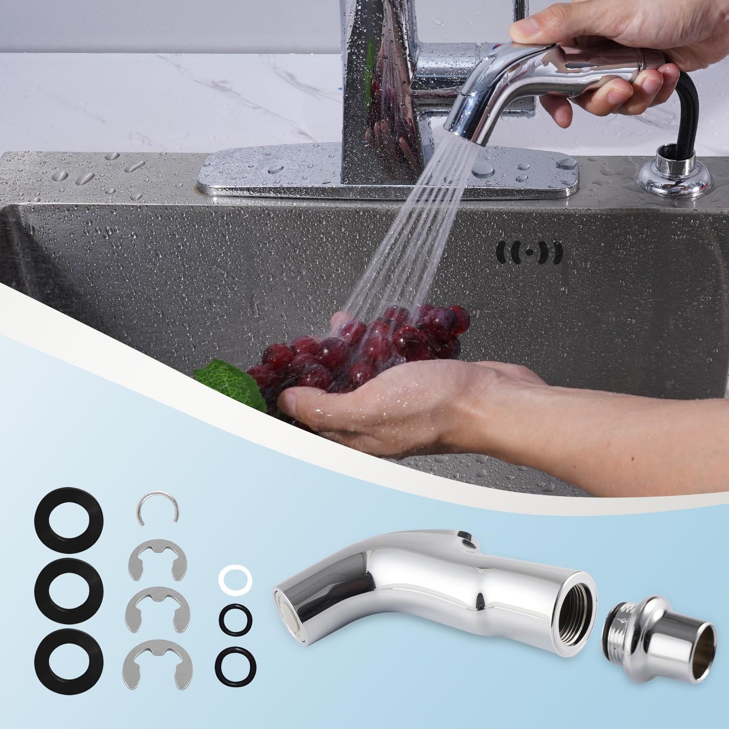 Hygie Rinse Universal Sink Sprayer Attachment for Faucet, Kitchen Side Sprayer Head Compatible with Delta, Moen, Kohler and Other OEM Brands Pull Out Spray Head, Nozzle Head Only, Chrome