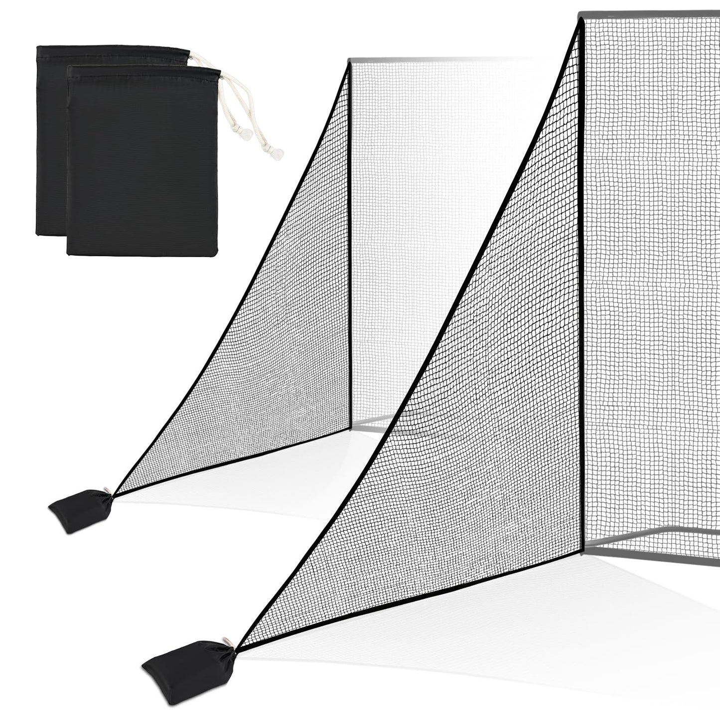 Golf Net Attachment for Golf Hitting Nets, 7 * 7FT Heavy Duty Side Net,Practice Hitting Barrier for, Baseball, Hockey with Sandbag(Black-2Pack)