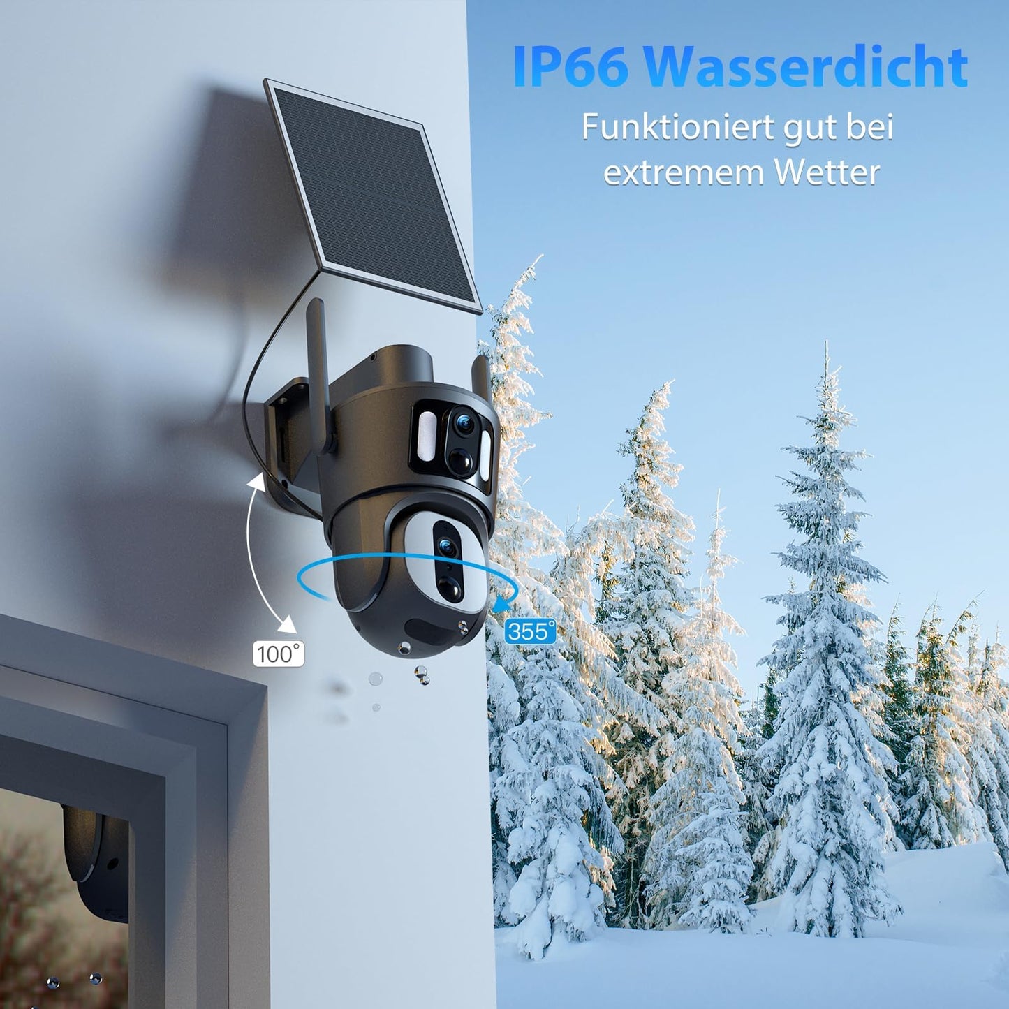 Xega 4G LTE Security Camera【Dual Lens】 No Wi-Fi Solar Cellular Security Camera Wireless Outdoor Built-in SIM Card 1080P 360° View PIR Detection Color Night Vision Two-Way Audio IP66 Waterproof