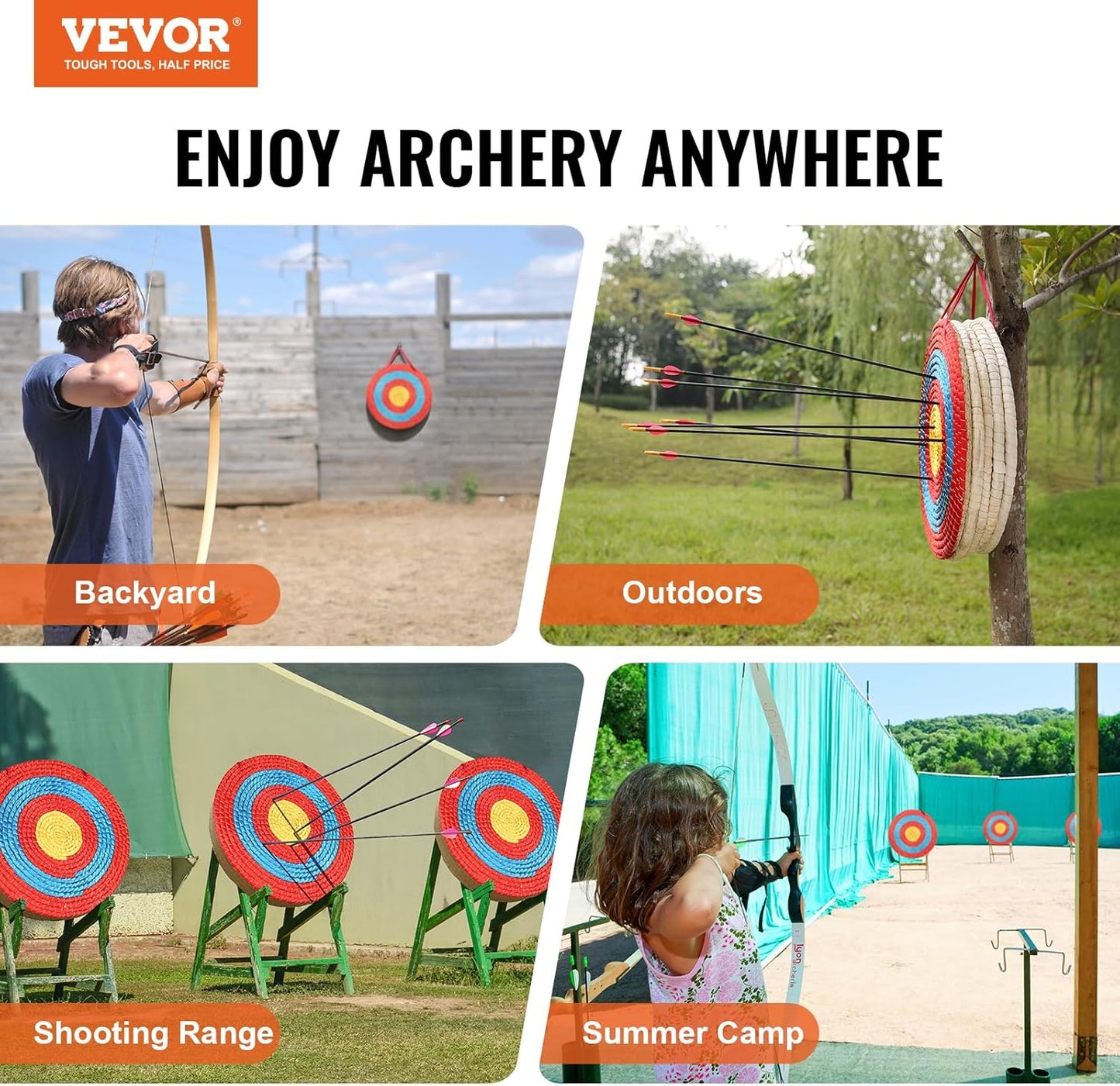 VEVOR 20" Round Straw Archery Target - Durable Traditional Design for Backyard Use, Red