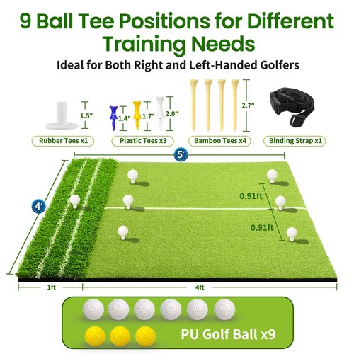 Golf Hitting Mat, 5x4ft Thickening Turf Golf Practice Mat for Golf Simulator Outdoor Indoor Training Golf Matts Gifts