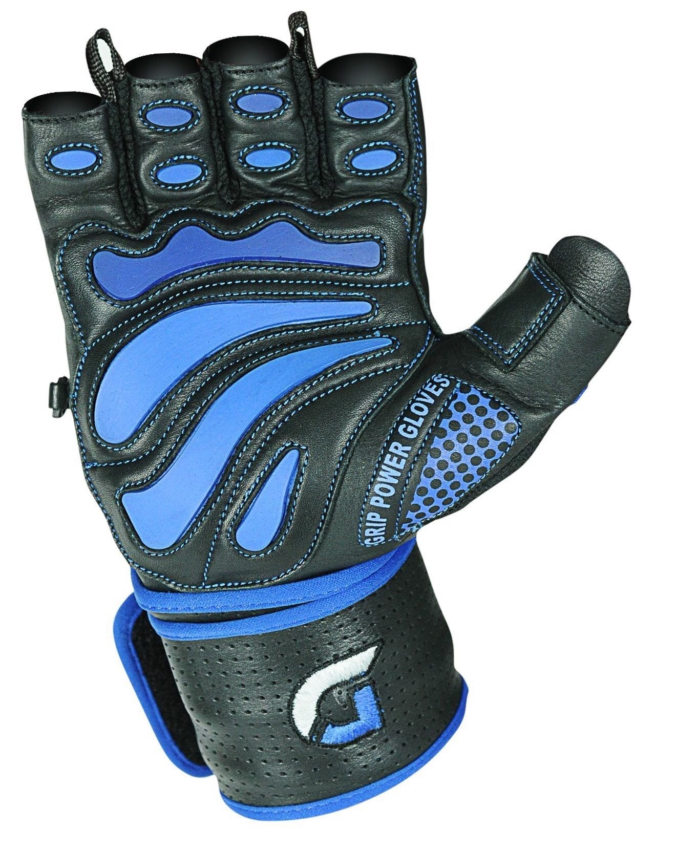 Elite Leather Gym Gloves with Built in 2" Wide Wrist Wraps Grip & Design for Weightlifting Power Lifting Bodybuilding & Strength Training Workout Exercises (Blue, Large)