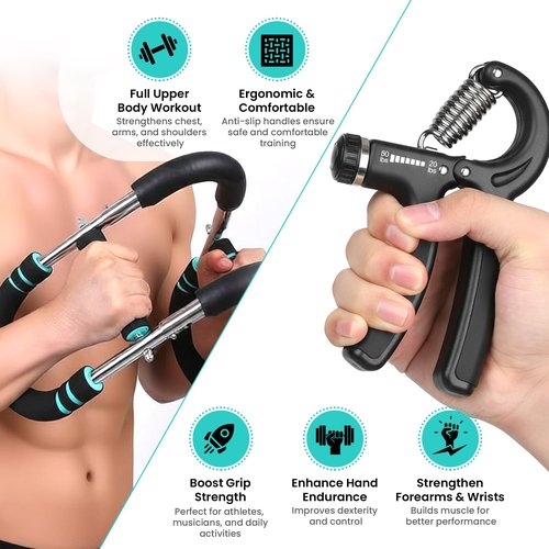2-in-1 Arm Twister & Grip Strength Trainer – Adjustable 30-80 Lbs Twister, 10–60 KG Hand Grip Strengthener for Chest, Forearms & Home Workout Equipment