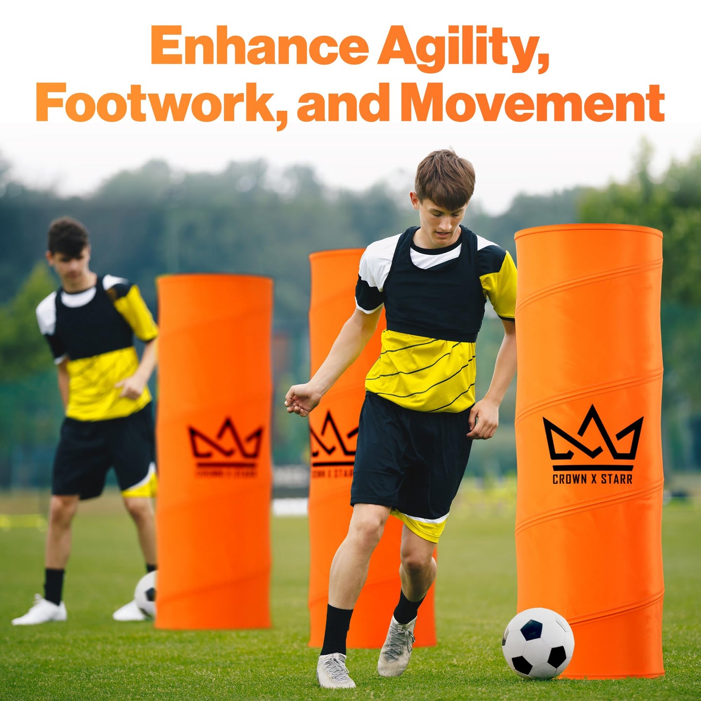 Crown x Starr Pop Up Defenders 3 Pack, 48 inches Tall, with Fillable Sandbags (no Sand), Simulate Defenders for Basketball, Football, Soccer, with Carry Bag & Mini Drill Cones