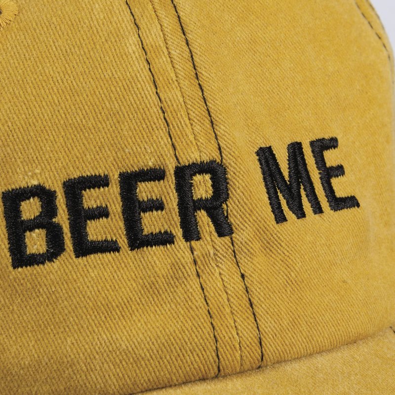 Primitives by Kathy Standard Baseball, Beer Me, Stonewshed Yellow, One Size, Adjustable Metal Buckle