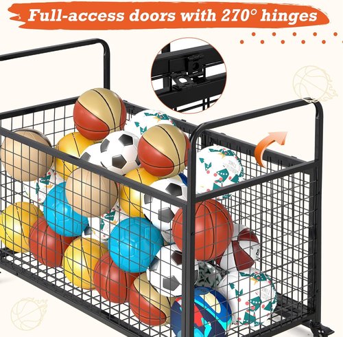 AECOJOY Ball Cart Storage - Rolling Basketball Bin with Wheels for Indoor & Outdoor Use | Sports Equipment Organizer