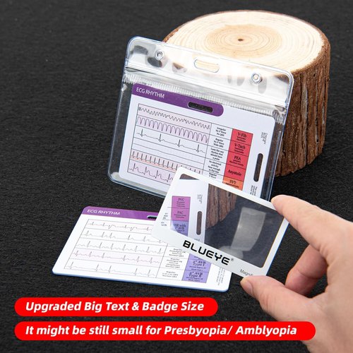 EKG Rhythm Interpretation Card - Quick ECG Reference Guide with 3X Magnifier & Badge Holder | Durable Plastic, Upgraded Text