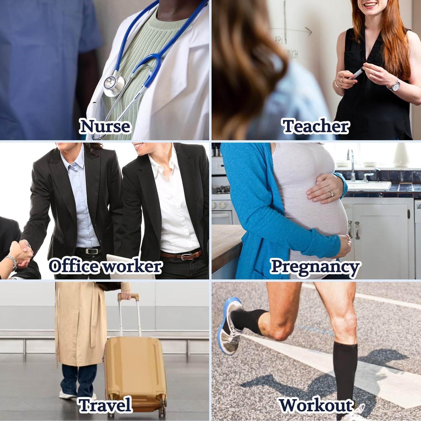LIN PERFORMANCE Compression Socks for Women and Men 3 Pairs 15-20 mmHg Cotton Knee High Support Socks for Travel Nurses Running Pregnant (White,9-11)