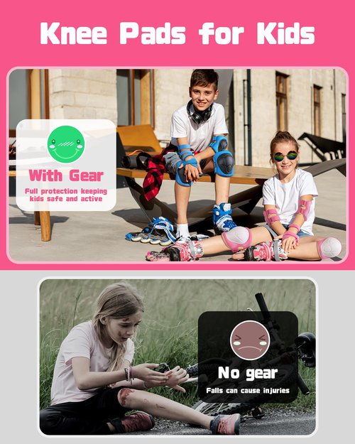 Kids Protective Gear Set, Knee and Elbow Pads with Wrist Guards for Ages 3-8 Year Toddler, 3 in 1 Enhanced Material Protective for Skating Cycling Bike Roller Scooter, Includes Organizer Bag (Pink)