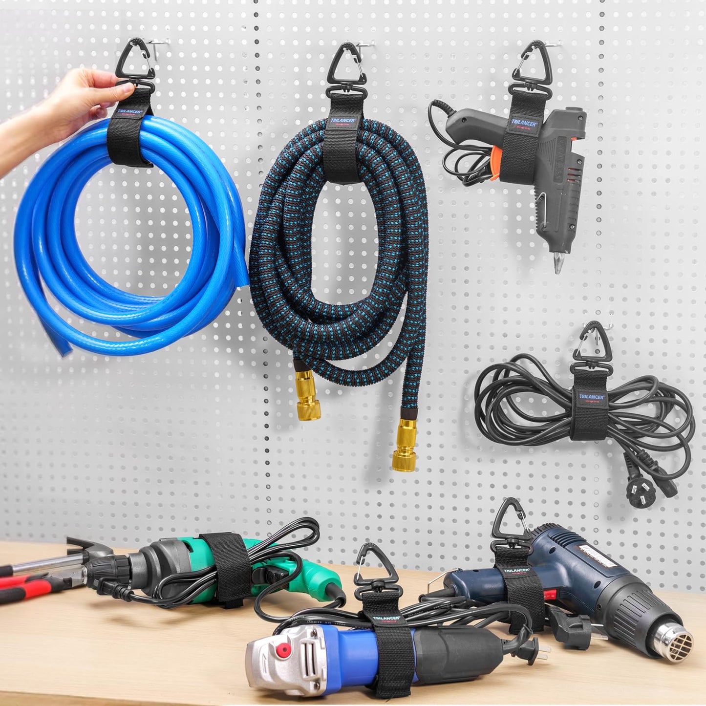Trilancer Hook-and-Loop Storage Straps with Triangular Buckle to Hang on Walls, for Garage Organization and Storage, for Cables, Wires, Rope, Hoses, Tools of Home, Workshop, Studio, Shop（6L）