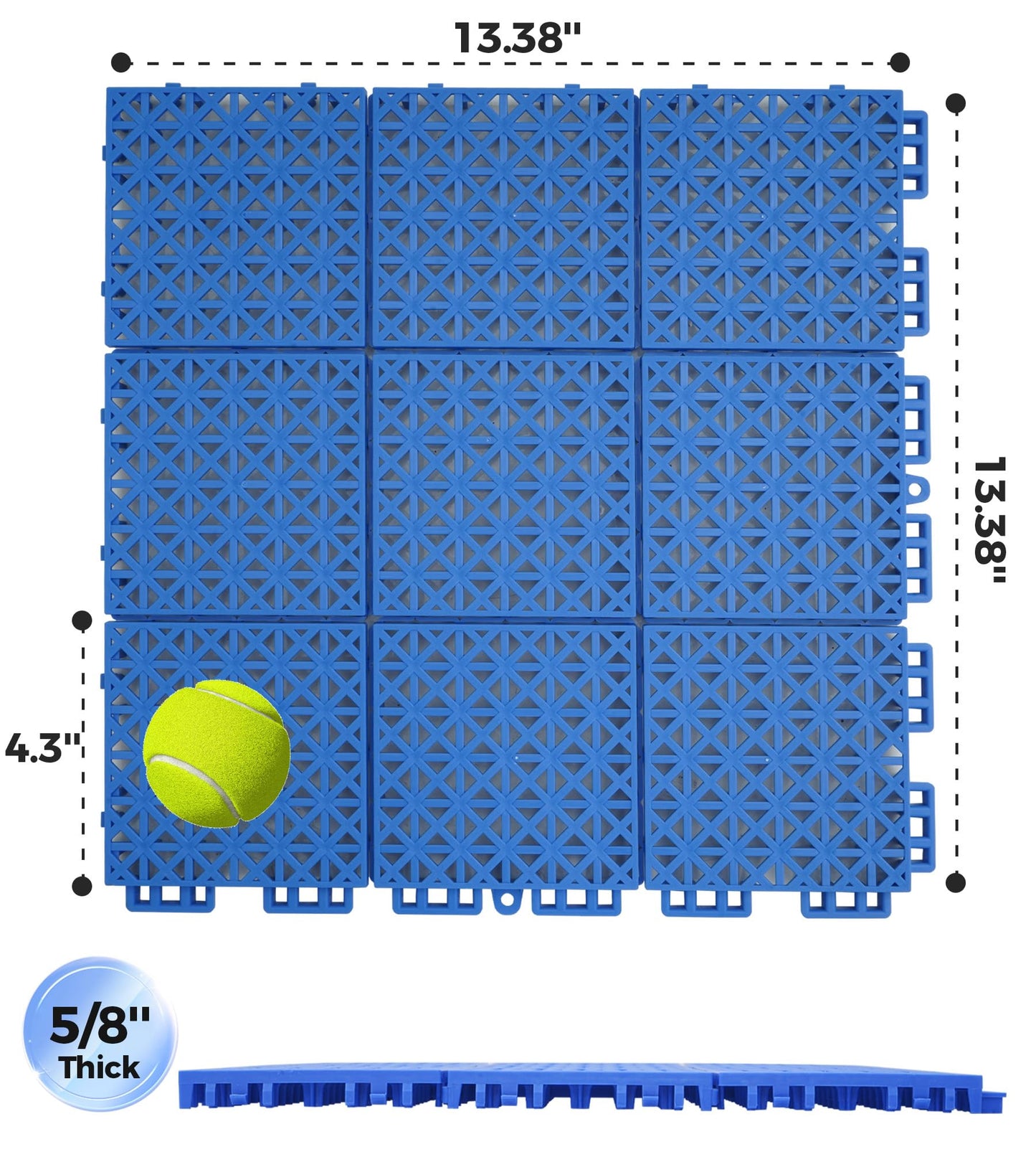 jxgzyy 20 PCS Basketball Court Tiles, Non Slip Outdoor Sport Court Tiles, 5/8 Inch Thick for Tennis Court Patio Porch Playground, 13.38" x 13.38", Blue