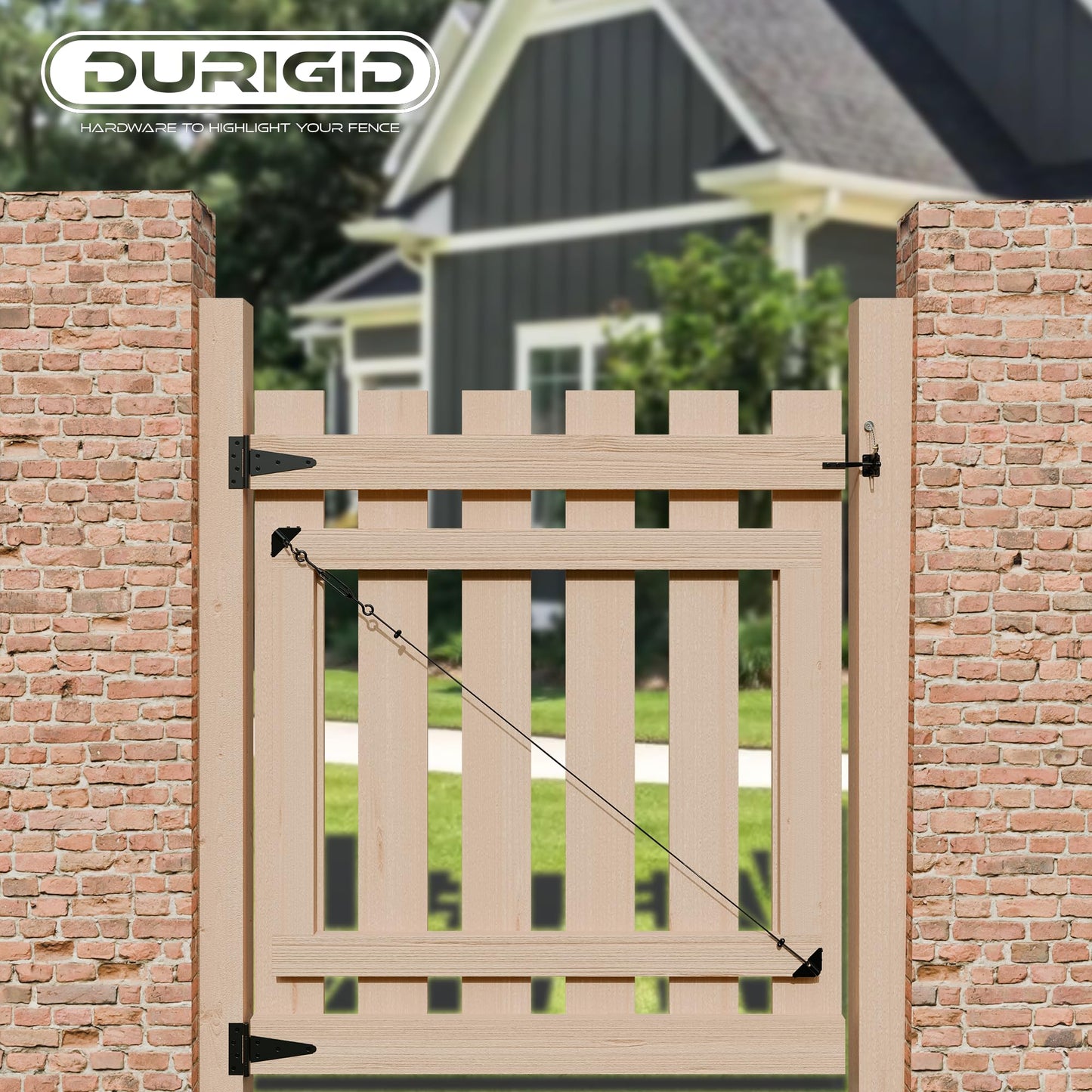 DURIGID Anti Sag Gate Kit Corner Bracket Gate Hardware Prevents Gate Prevents Gate Sagging, Gate Anti Sag Kit for Wooden Fence Features Steel Cable and Adjustable Turnbuckle to Support, Black, 1 Pack