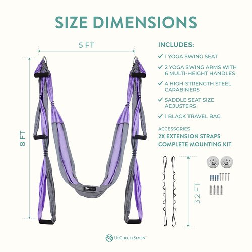 UpCircleSeven Aerial Yoga Swing Set Ceiling Mount Accessories, Purple/Grey