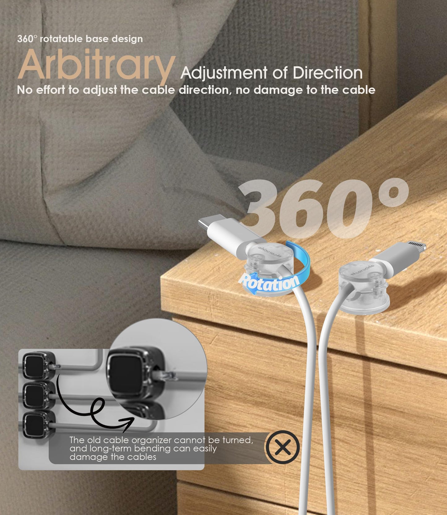 8 Pack Magnetic Cord Organizer [Locking Cable Rotatable] Cable Clips, Nearockle Upgraded Strong Magnetic Cord Holder, Adhesive Wire Keeper Cable Management for Desk,Car,Nightstand,Office,Home(Clear)