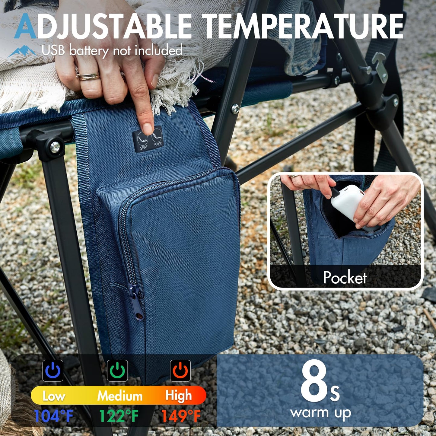 Portal 400 LBs Heavy Duty Camping Chairs for Adults, 23"W Outdoor Folding Chairs with High Back, Heated Portable Folable Chair for Lawn, Sports, Fishing, Outside
