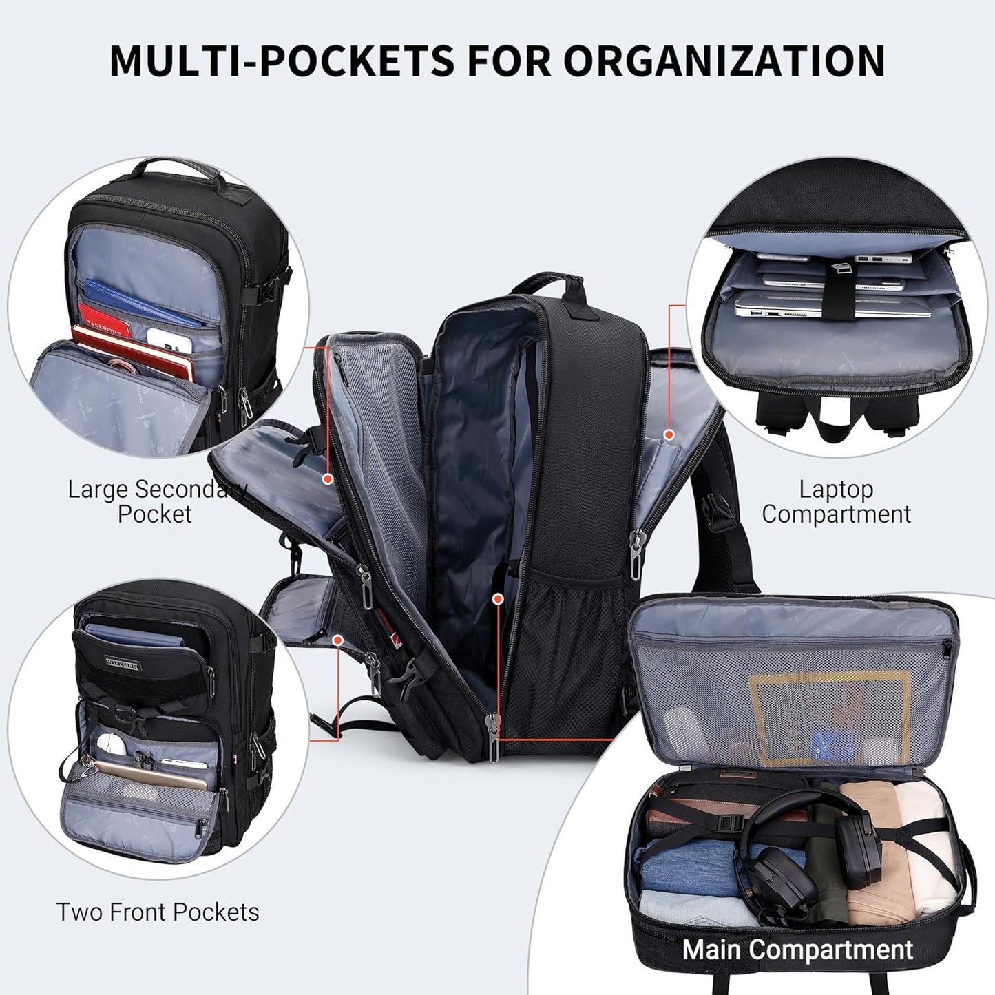 WITZMAN 45L Convertible Travel Backpack - Large 3-in-1 Design for 17-Inch Laptops | Airline Approved (B688 Black)
