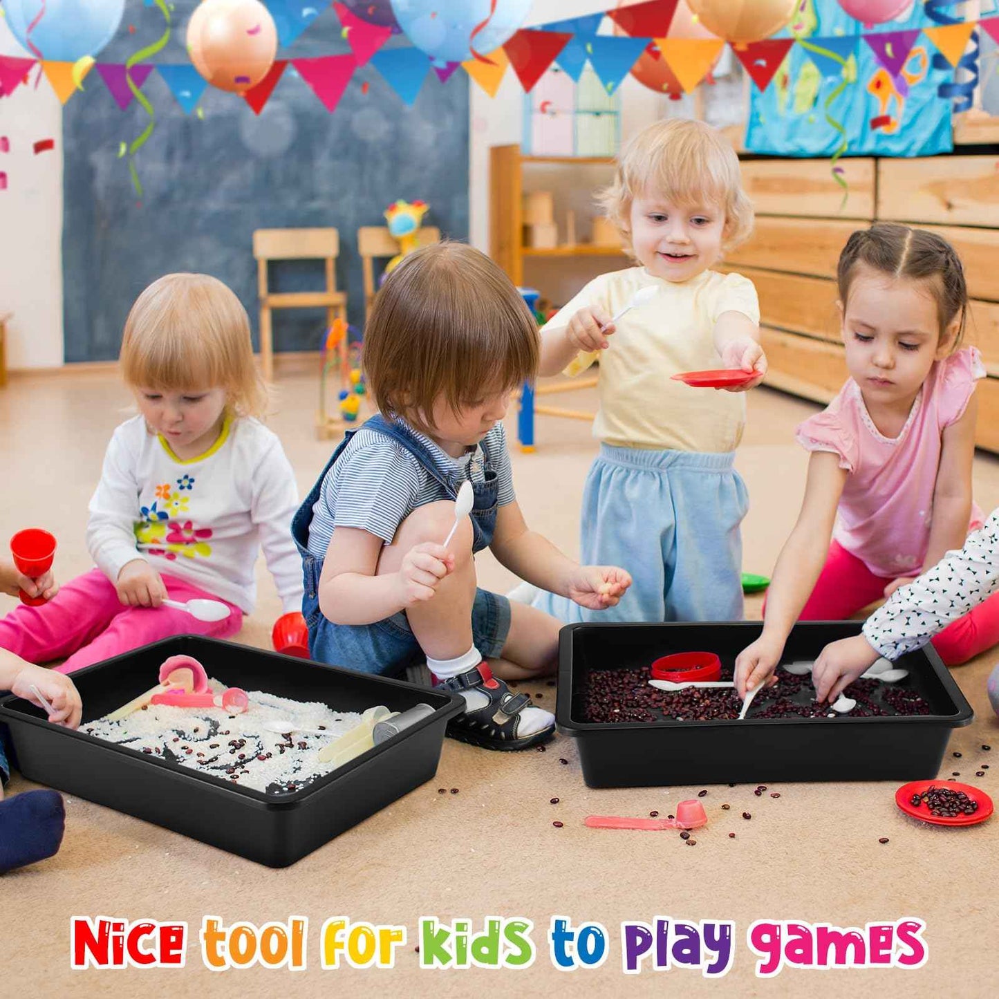 Qunclay 16 Pcs Flat Storage Tray Organizer Bin Letter Size Paper Trays for Classroom Art Activity Plastic Stackable File Paper Organizer for School Office Teacher Book Organization, Black