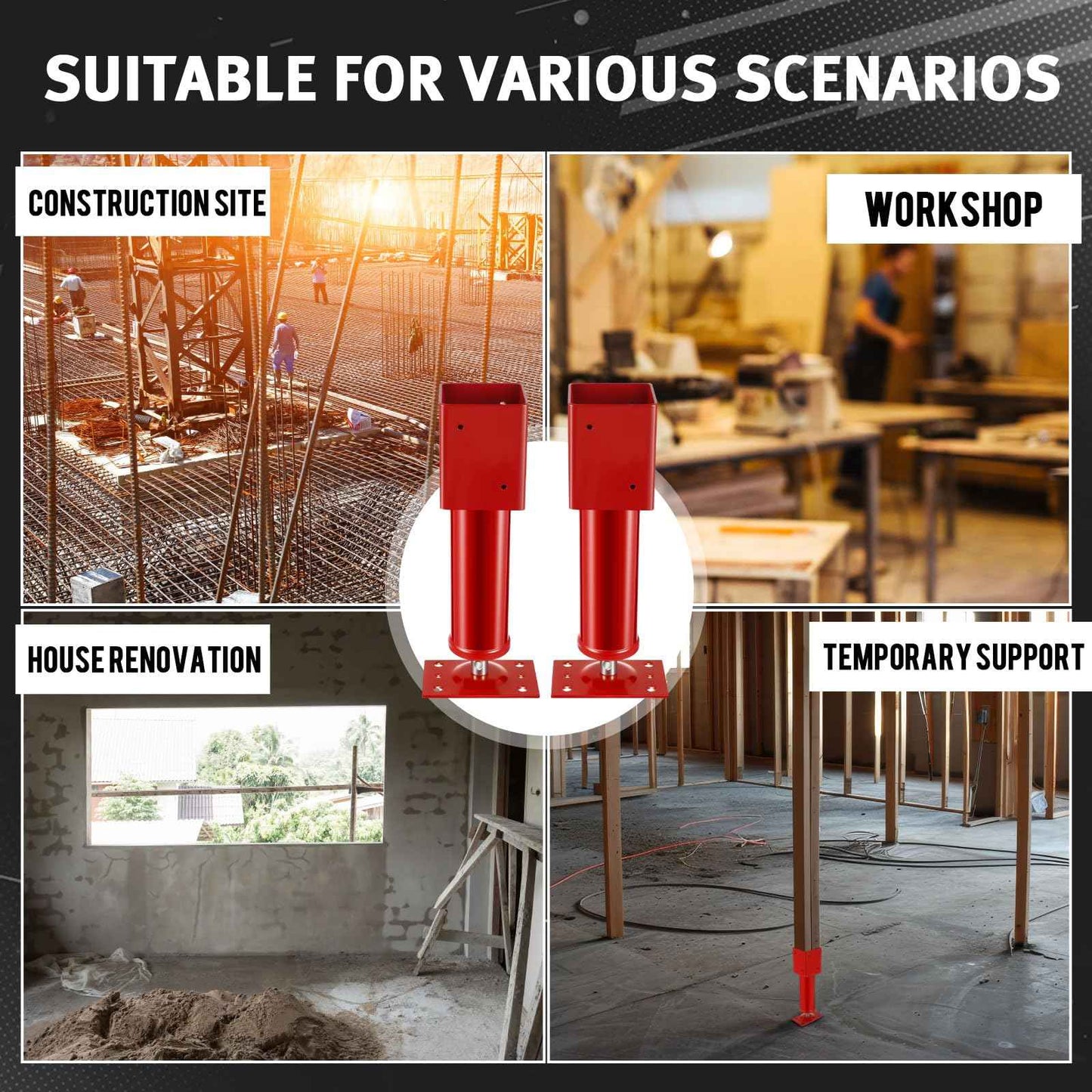 Lasnten 2 Pcs 4" x 4" Screw Jack Post 14.5" - 18.5" Height Range 24700 lbs Load Capacity Adjustable Temporary House Jacks for Leveling Flooring Basement Shore Beams Foundation Repair(Red)