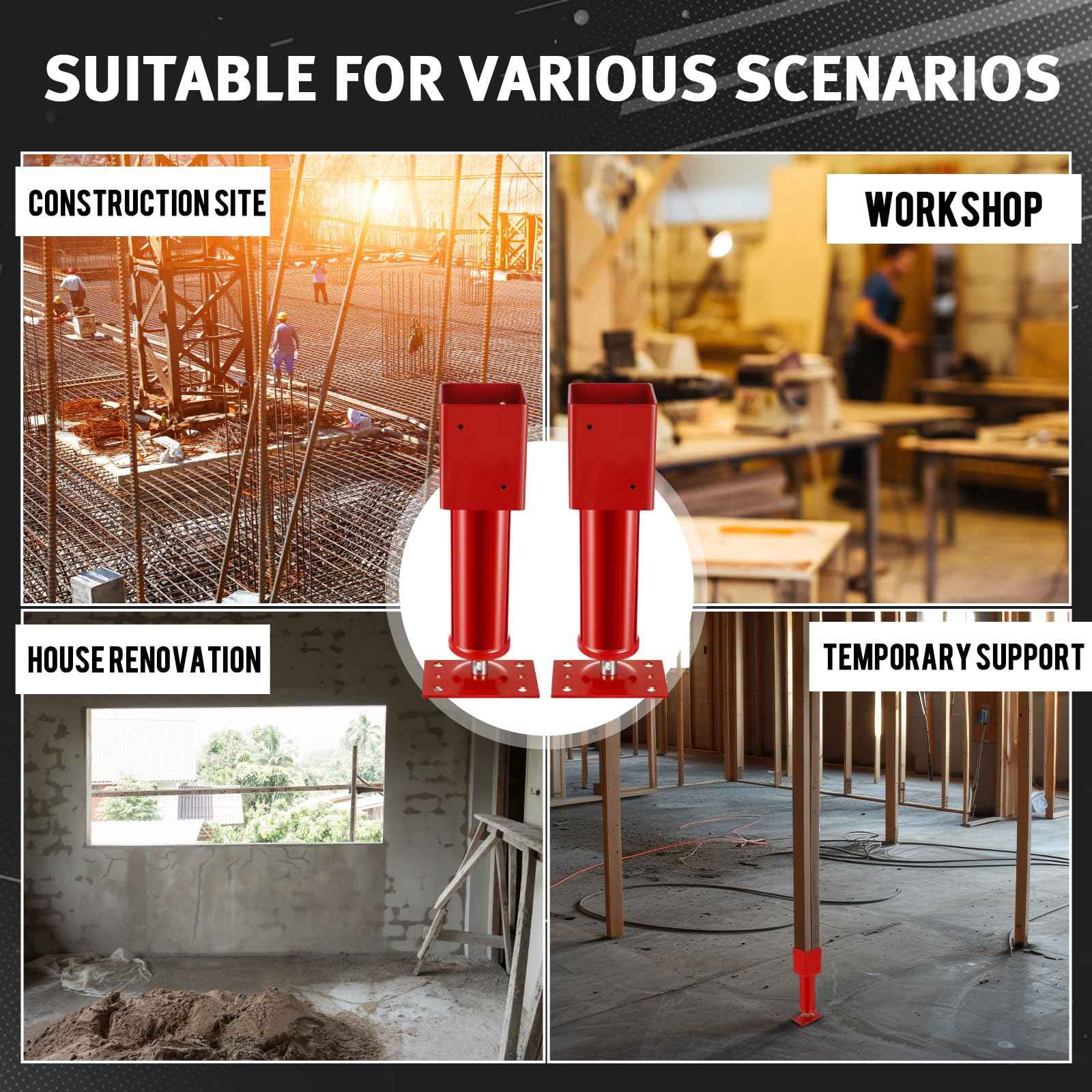 Lasnten 2 Pcs 4" x 4" Screw Jack Post 14.5" - 18.5" Height Range 24700 lbs Load Capacity Adjustable Temporary House Jacks for Leveling Flooring Basement Shore Beams Foundation Repair(Red)