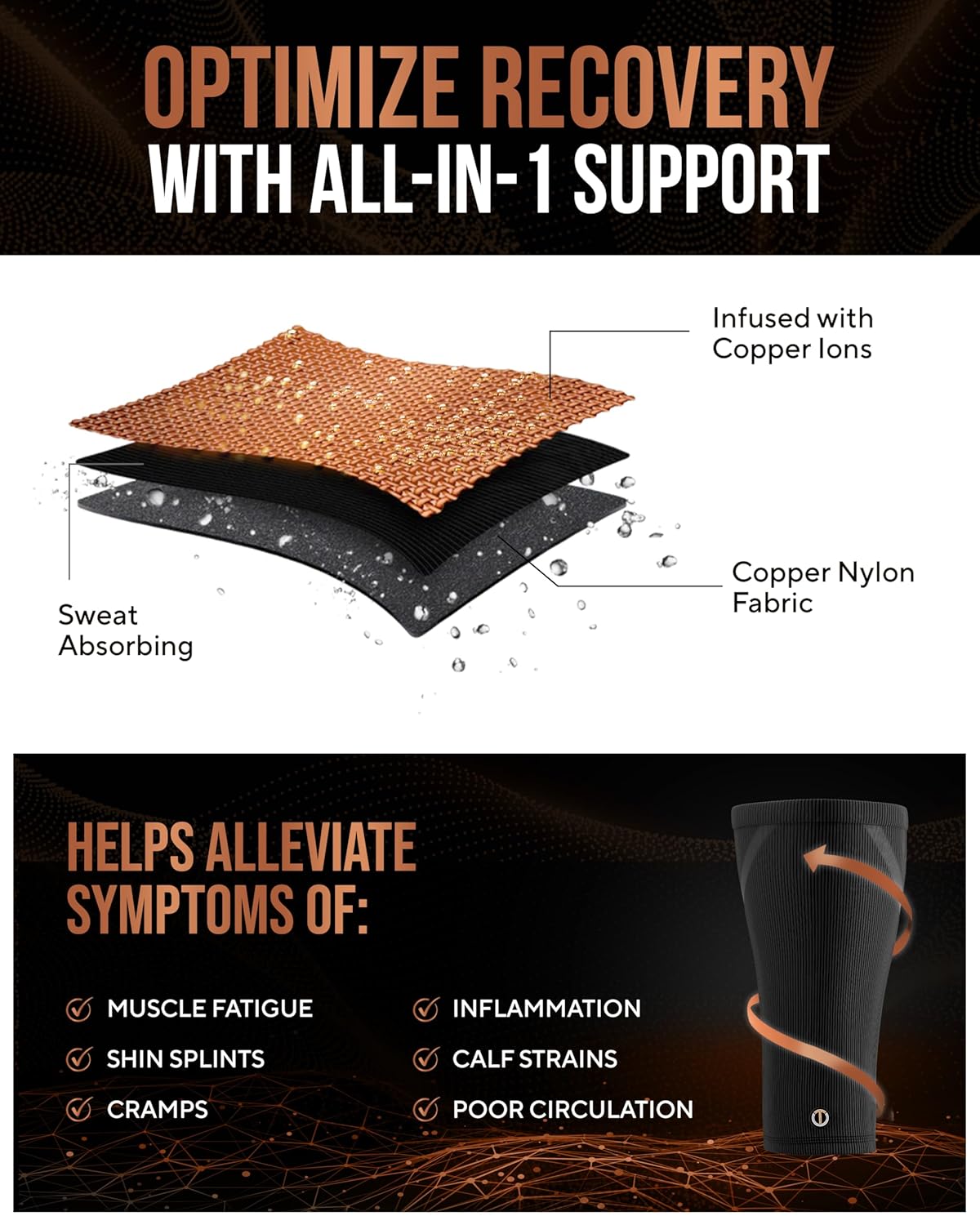 TheraCopper Copper Calf Compression Sleeve - Breathable Non-Slip Shin Support for Men & Women | Ideal for Runners & Muscle Recovery