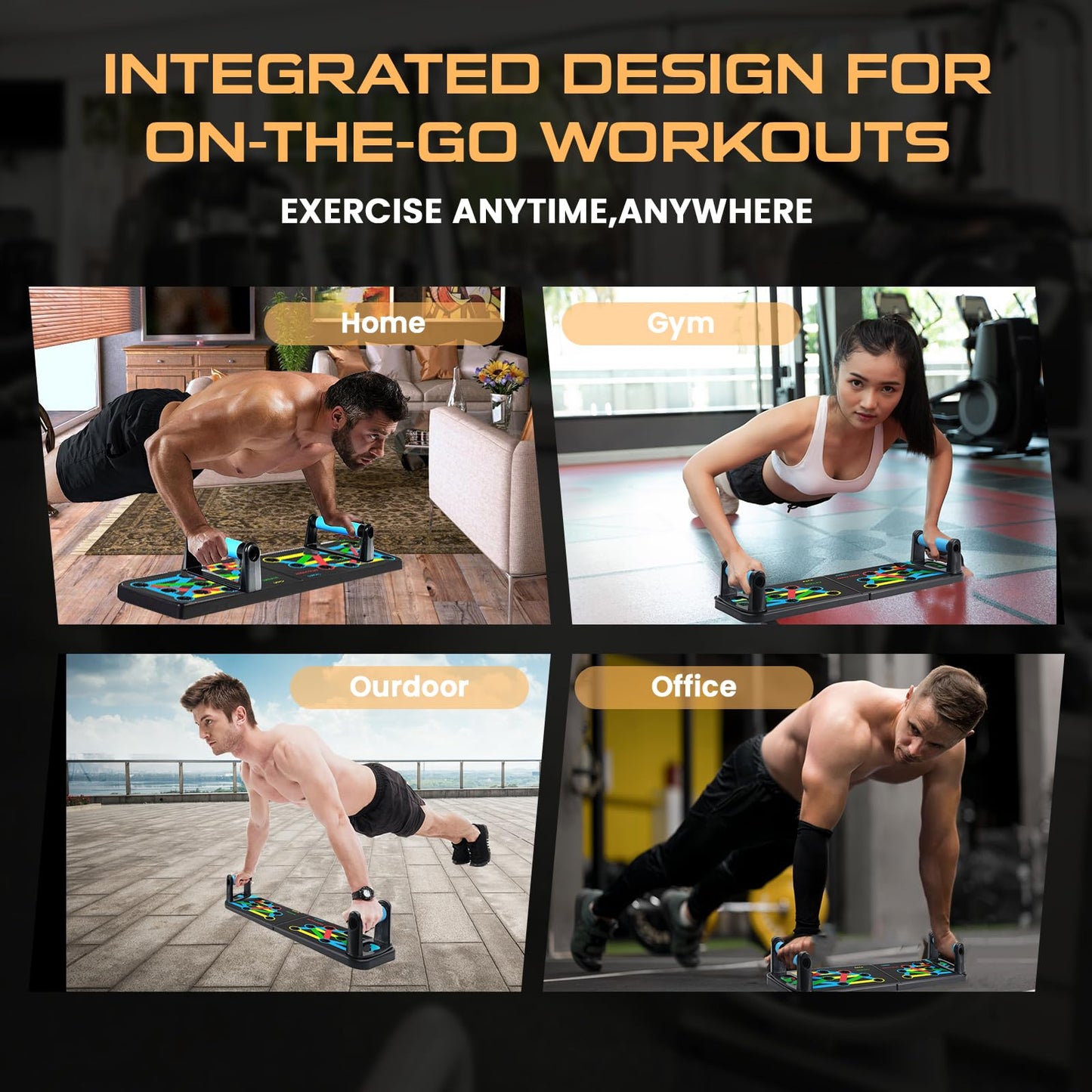 Push Up Board with Adjustable Jump Rope | Push Up Board for Men & Women | Multi-functional Push Up Bar System | Perfect Pushup Board for Exercise | Home Workout Equipment (9 in 1 Black)