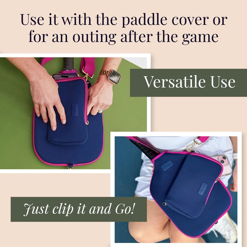Posh Pickler Clip-On Expandable Neoprene Pouch with Zipper, Weather-Resistant Design, Secure Storage for Keys, Cards, & More, Compatible with Crossbody Paddle Cover & Strap, 7.75" L x 5" W, Navy