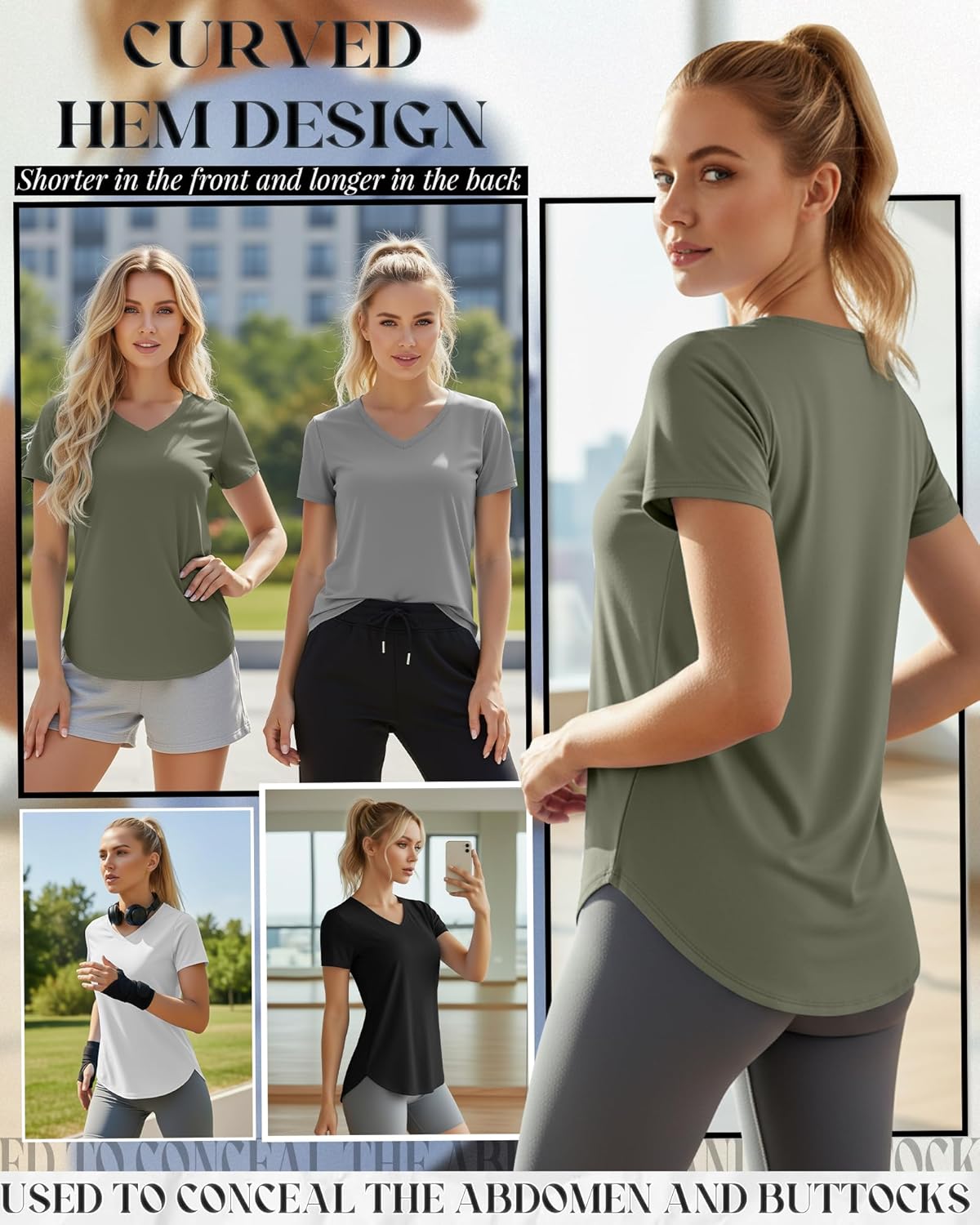 Oakgarden Women's Workout Tops - Quick Dry UPF 50+ V Neck Gym Shirts | 4 Pack, Lightweight & Stylish