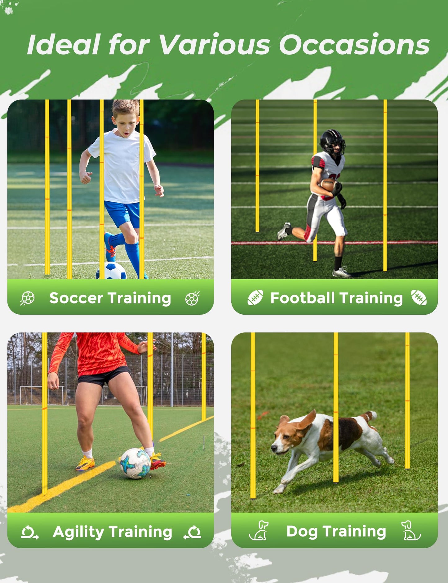 SEAOTTER Soccer Agility Training Poles, 6Pcs Adjustable Detachable Sports Speed Training Sticks, Practice Equipment Accessories for Football, Slalom & Rugby, Bending Poles for Horses