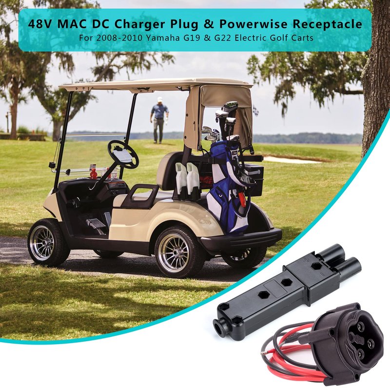 10L0L Golf Cart MAC DC 48V Charger Plug & Powerwise Receptacle for Yamaha G19 G22 Electric Cart OEM# JW2-H6181-02 JR1-H235A-00
