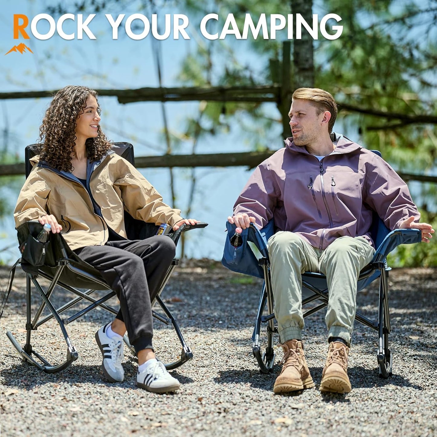Portal Outdoor Rocking Chair - Portable Camping Rocker with Cup Holder & Side Pocket | Supports 350LBS, Blue