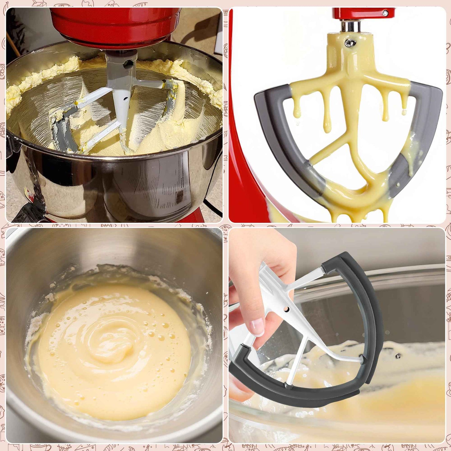 Flex Edge Beater for KitchenAid 6 Quart Bowl-Lift Mixers - Auto-Scrape Silicone Scraper Paddle Flexible Silicone Edges Bowl Scraper for Kitchen Aid Accessories and Attachmentsd – Dishwasher-Safe