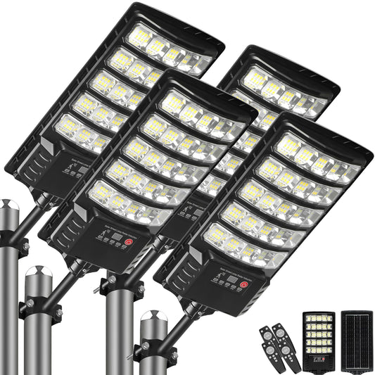 4-Pack Solar Street Lights, 30000lm Outdoor Flood Light, 2 Motion Sensor Modes, Dusk to Dawn, IP66 Waterproof Solar Powered Parking Lot Light with Remote Control, 6500k Dimmable Security Lamp