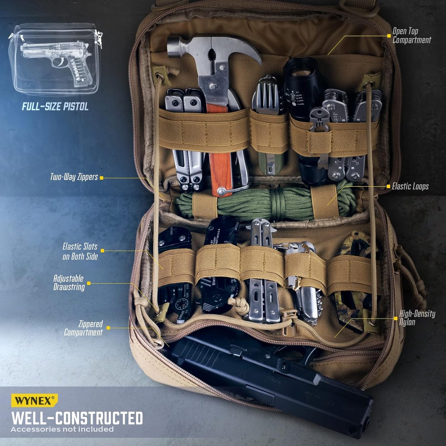 WYNEX Tactical Large Admin Pouch - Double Layer Molle EDC Utility Pouch with Map Sleeve & Flag Patch