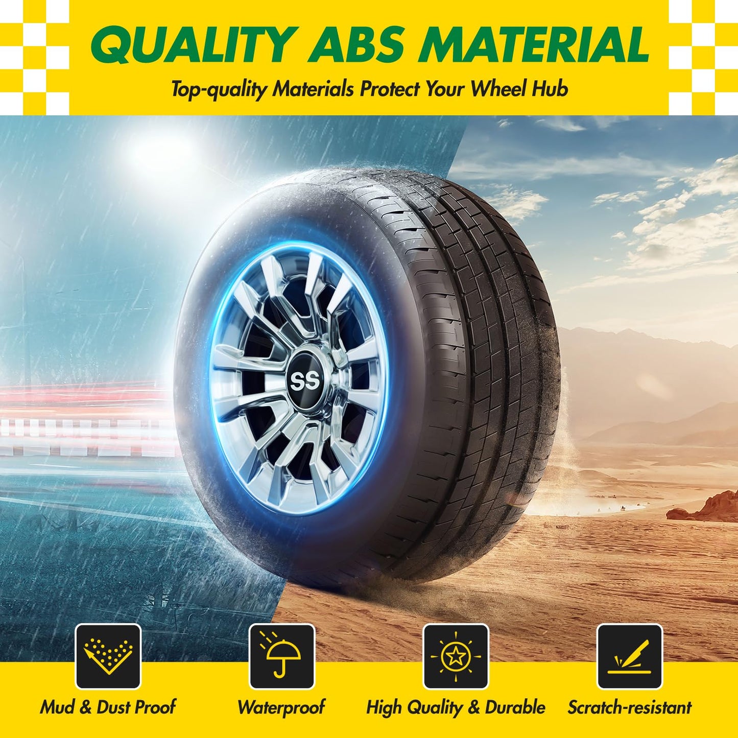 IOOBLBEI (4-Pack) Premium 8" Golf Cart Hub Caps, Hubcaps & Wheel Rim Covers, 6-Spoke Design for Club Car, EZGO, Yamaha (Excludes RXV Models) - 8 Inch Set, Abs,Steel, Acrylonitrile Butadiene Styrene