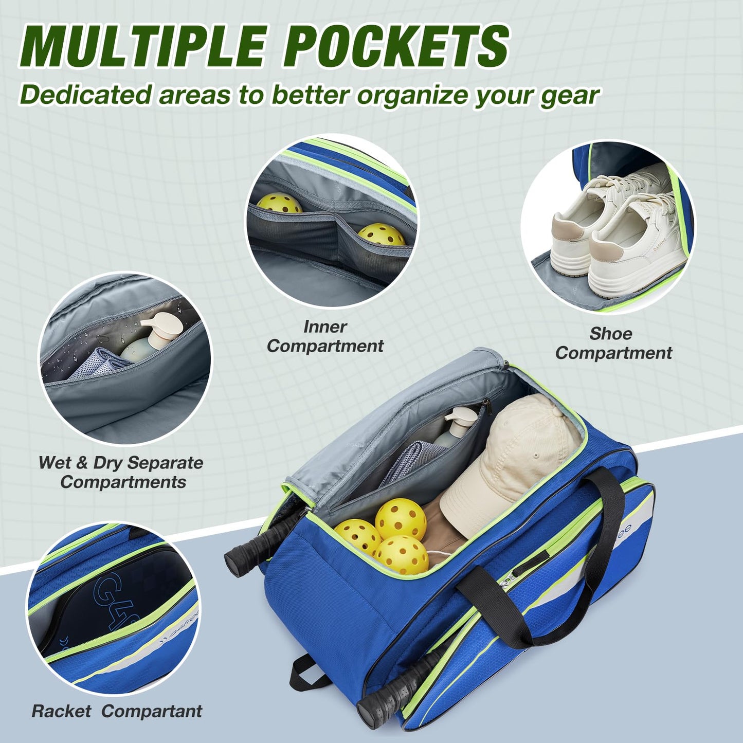 G4Free 2-in-1 Pickleball Bag Pickleball Backpack Pickle Ball Bag Holds 4+ Paddles for Women & Men with Fence Hook Thermal Insulation Compartment(Blue)