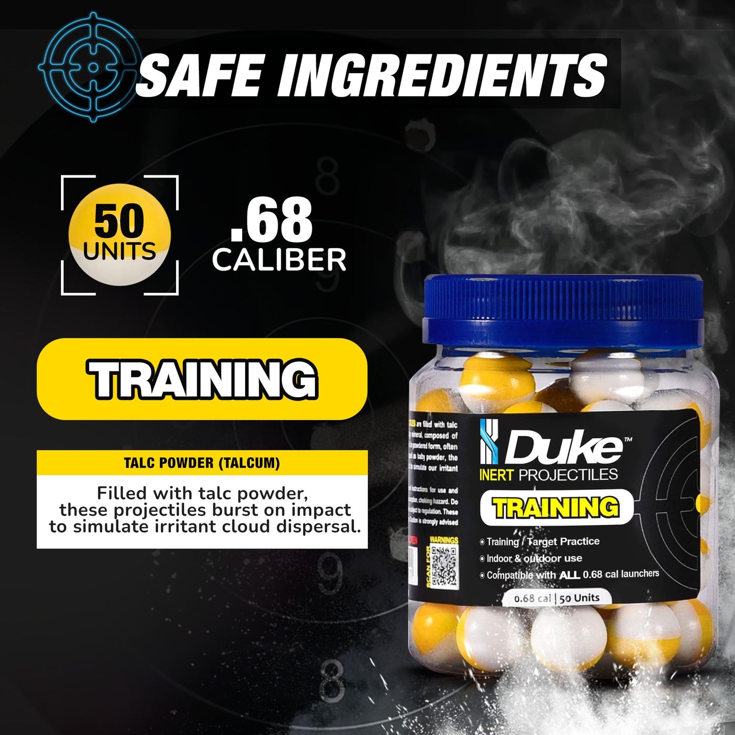 Duke 68 Cal Inert Projectiles Non Lethal Powder 50 Count - Shattering Pellets for Training Guns, Caliber Projectiles and Self Defense Balls, Kinetic for Practice Gun - Weight: 3.8g