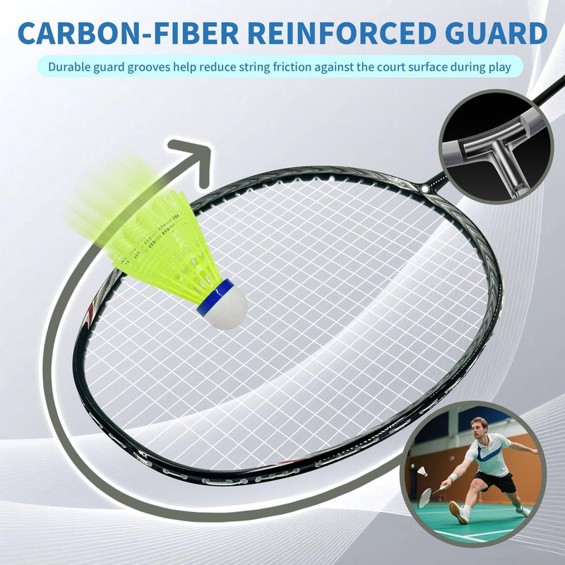 Senston N80 Badminton Rackets Set - Full Carbon-Fiber 5U Lightweight Racquets with Anti-Slip Grips & 2 Carry Bags, Outdoor/Backyard Sports for Adults, Teens, Family Games