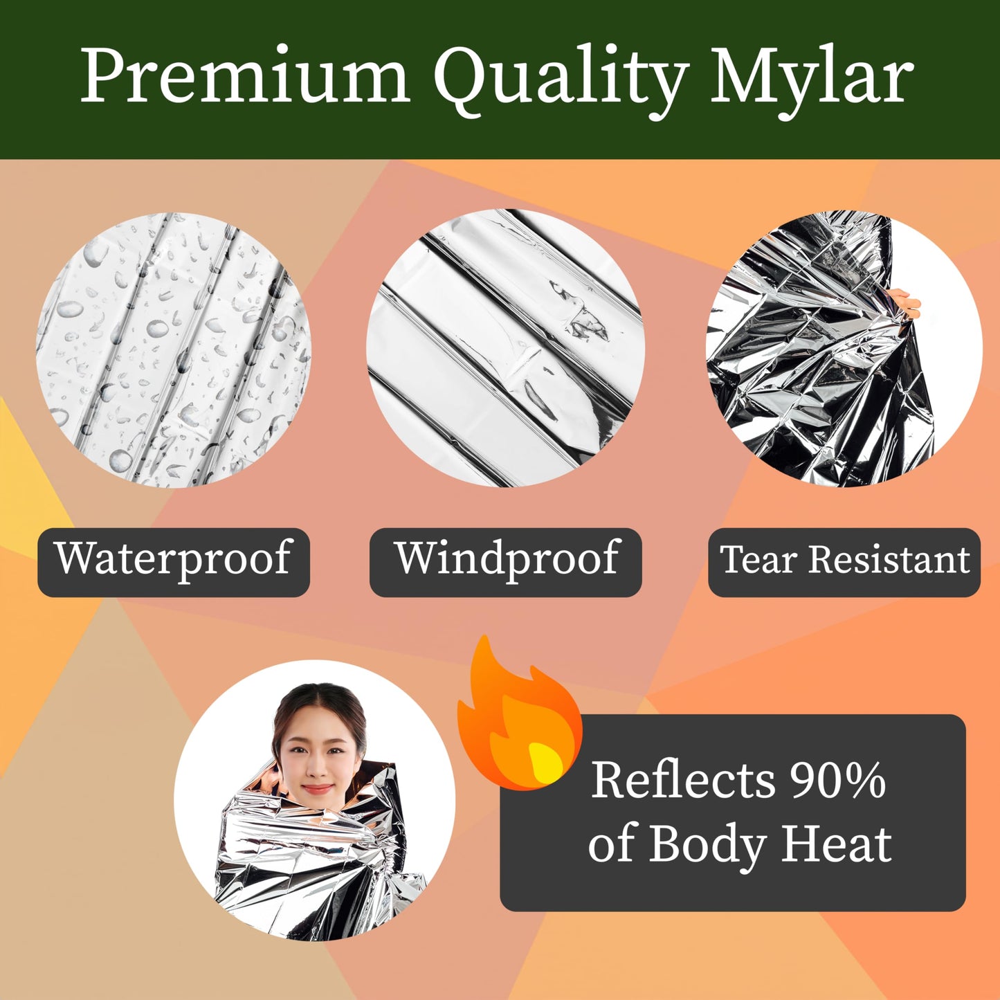 Winterlace Emergency Blankets 50-Pack (52” x 82”) Thermal Mylar Survival Rescue Camping Heat Reflective (50)