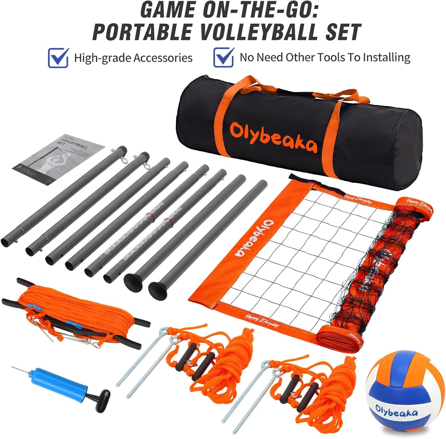 Regine Switzerland 20ft Portable Outdoor Volleyball Net Set - Heavy Duty Poles, Durable PE Net, Complete with Volleyball & Pump